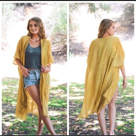 Open Front Kimono Coverup-CHARCOAL - Picture 3 of 6